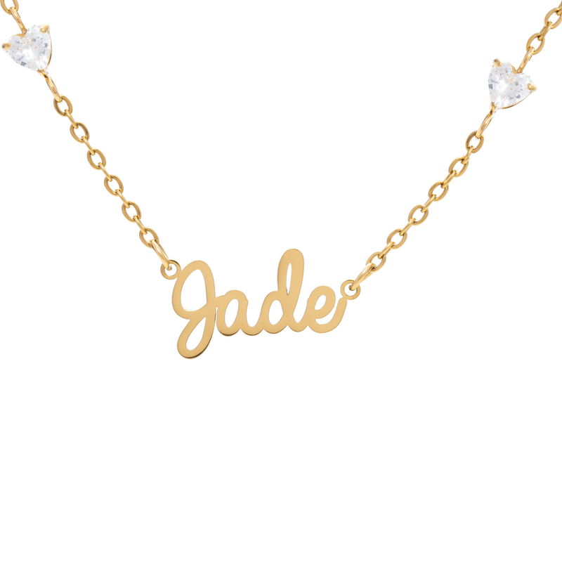 Collar con Nombre y Corazones de Cristal