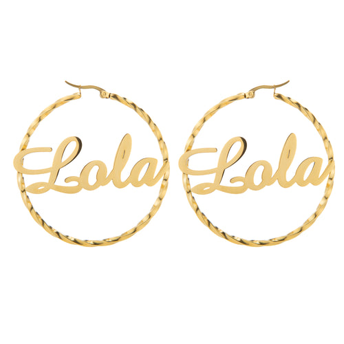 Aretes Aro Torcido con Nombre Grabado
