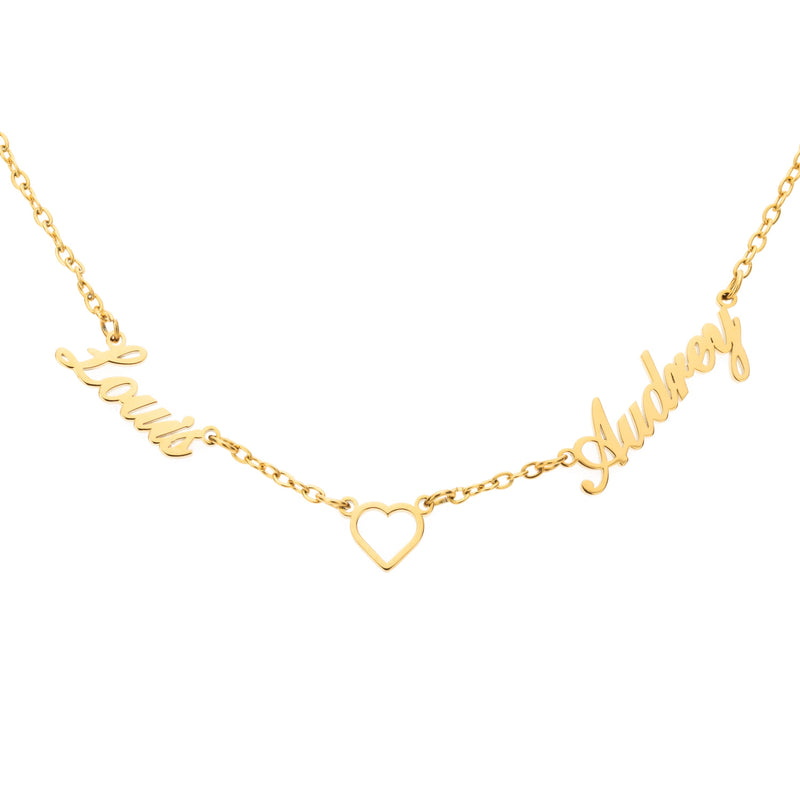 Collar Corazón y Nombres Collar Largo Personalizado