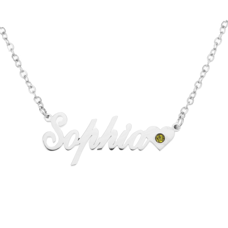 Collar con Nombre y Corazón con Gema Natal