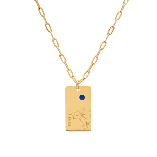 Colgante con Nombre, Flor y Piedra de Nacimiento