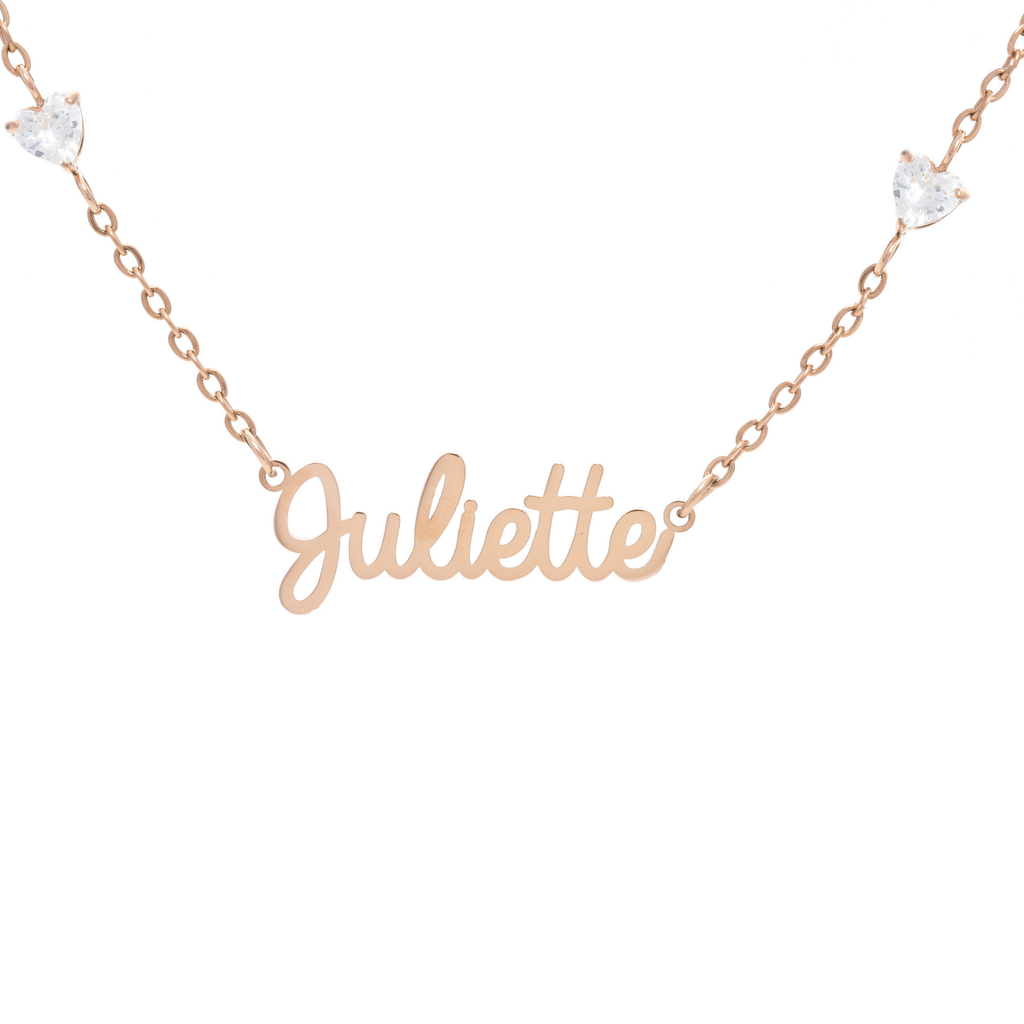 Collar con Nombre y Corazones de Cristal