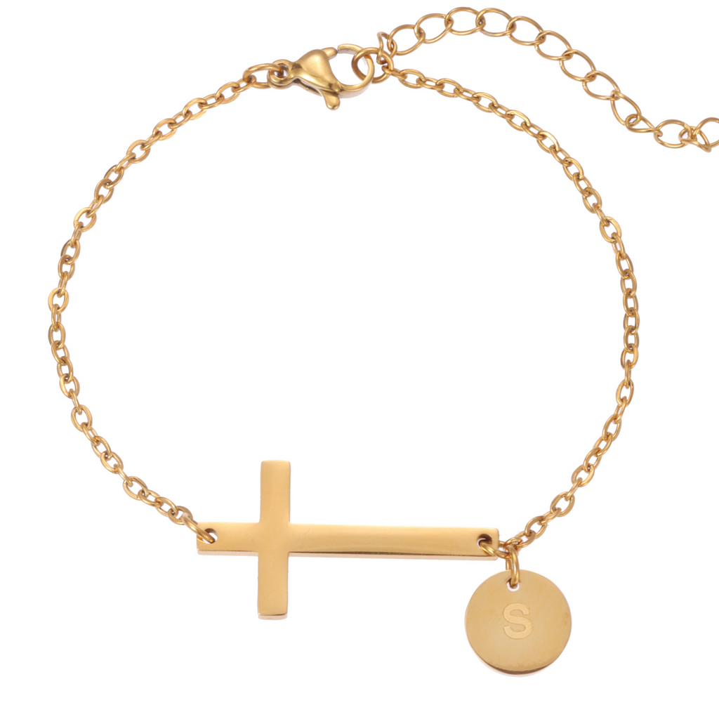 Pulsera Cruz con Inicial Personalizada