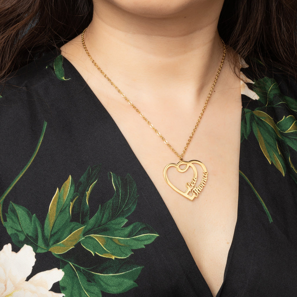 Collar Corazón Arabesco con Dos Nombres