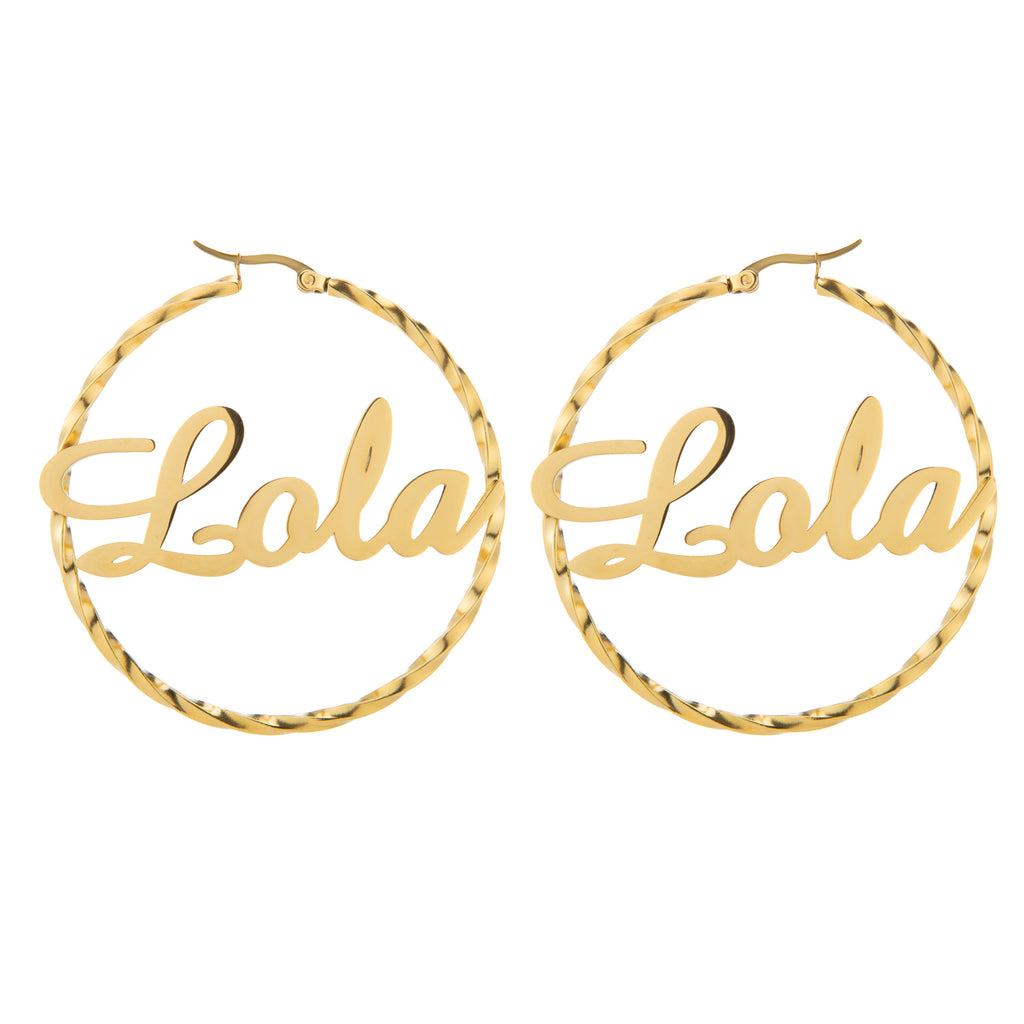 Aretes Aro Torcido con Nombre Grabado