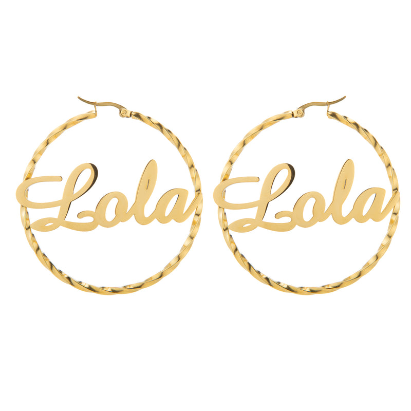 Aretes Aro Torcido con Nombre Grabado