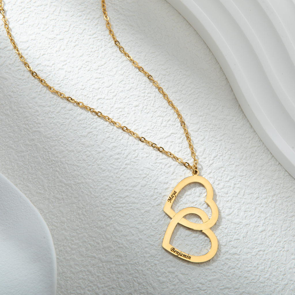 Collar de 2 Corazones Grabados