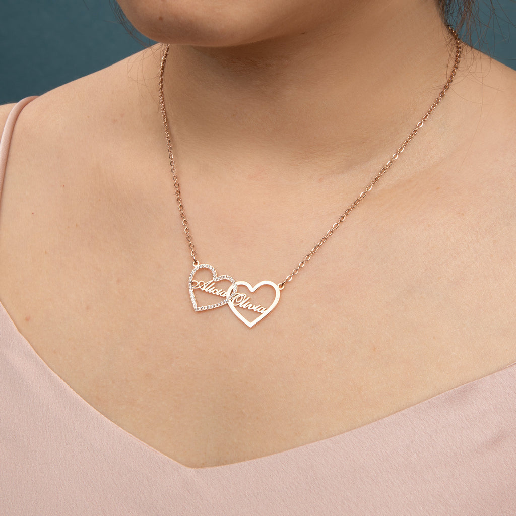 Collar Doble Corazón con Brillantes