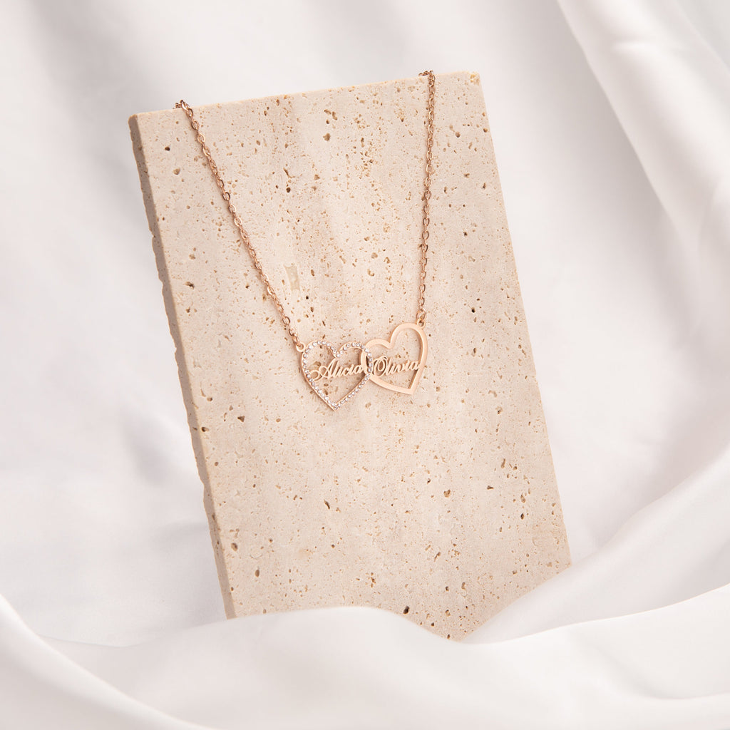Collar Doble Corazón con Brillantes