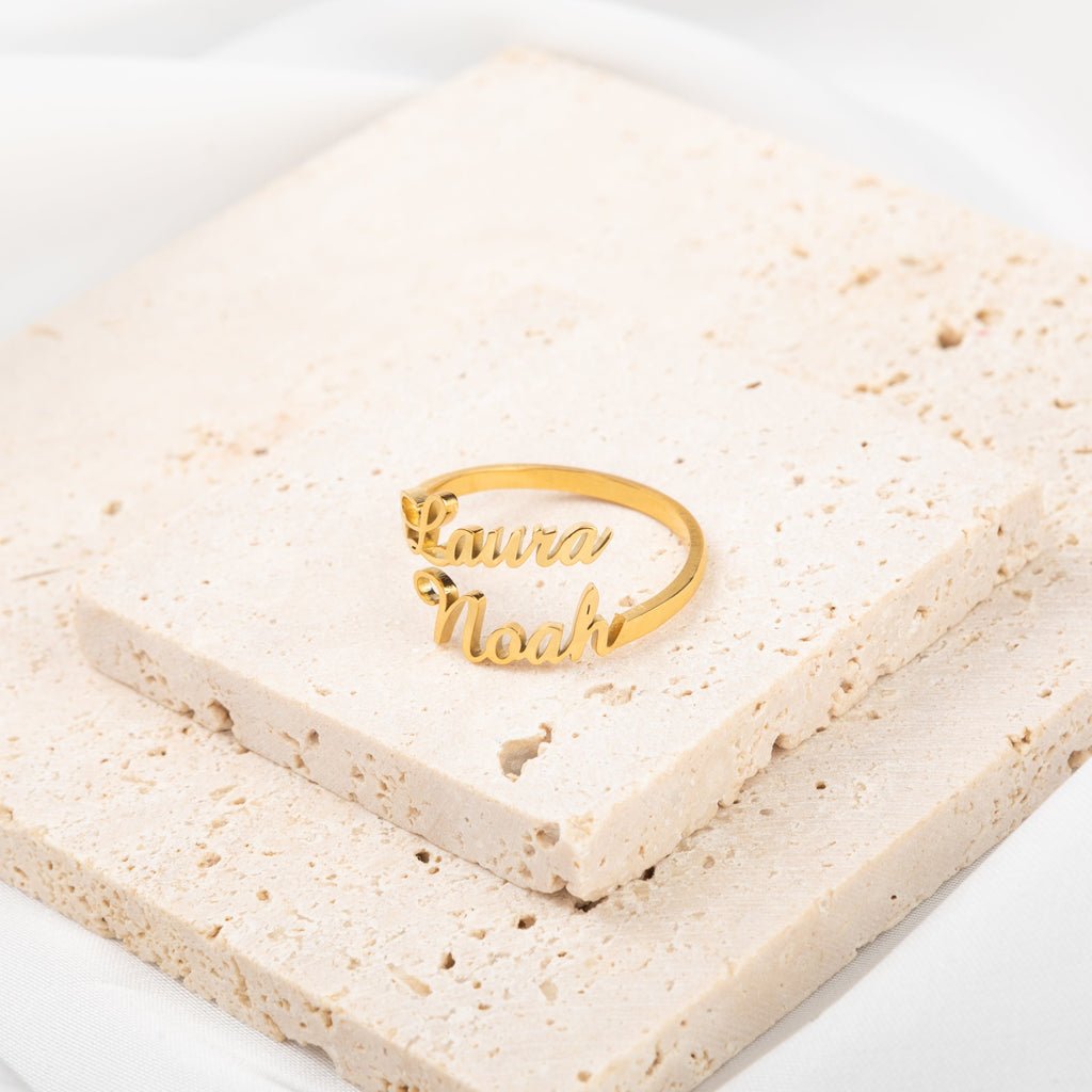 Anillo personalizado ajustable con dos Nombres