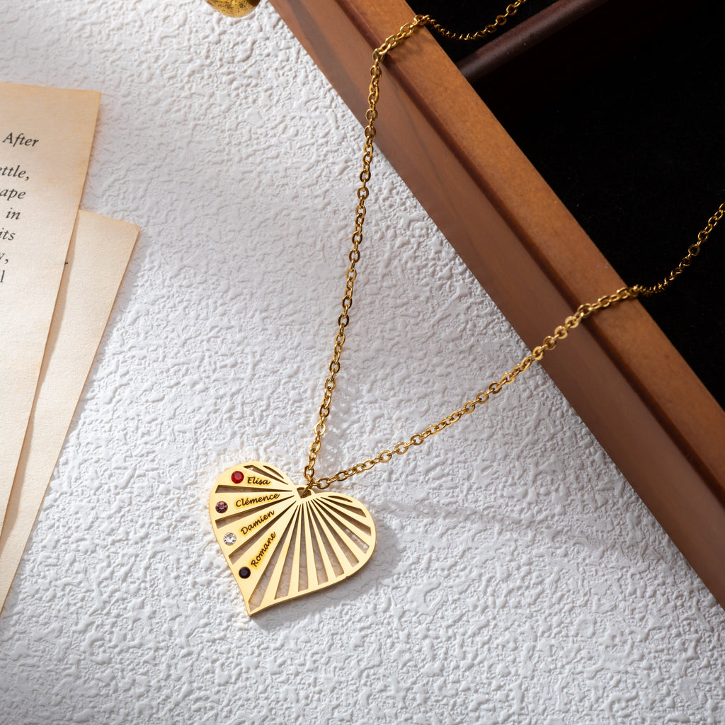 Collar Corazón Radiante con Nombre y Piedra