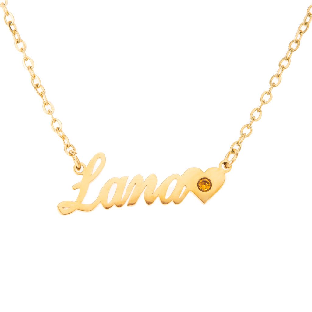 Collar con Nombre y Corazón con Gema Natal