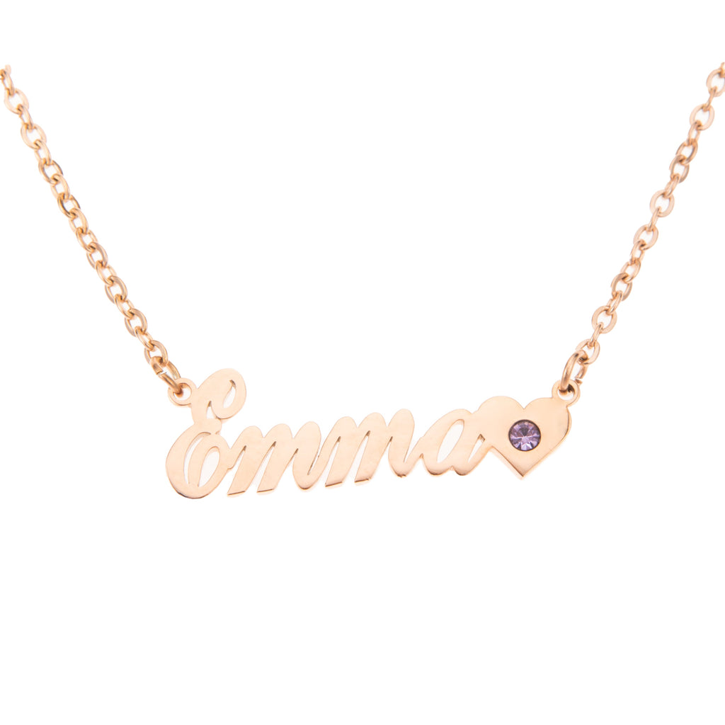 Collar con Nombre y Corazón con Gema Natal