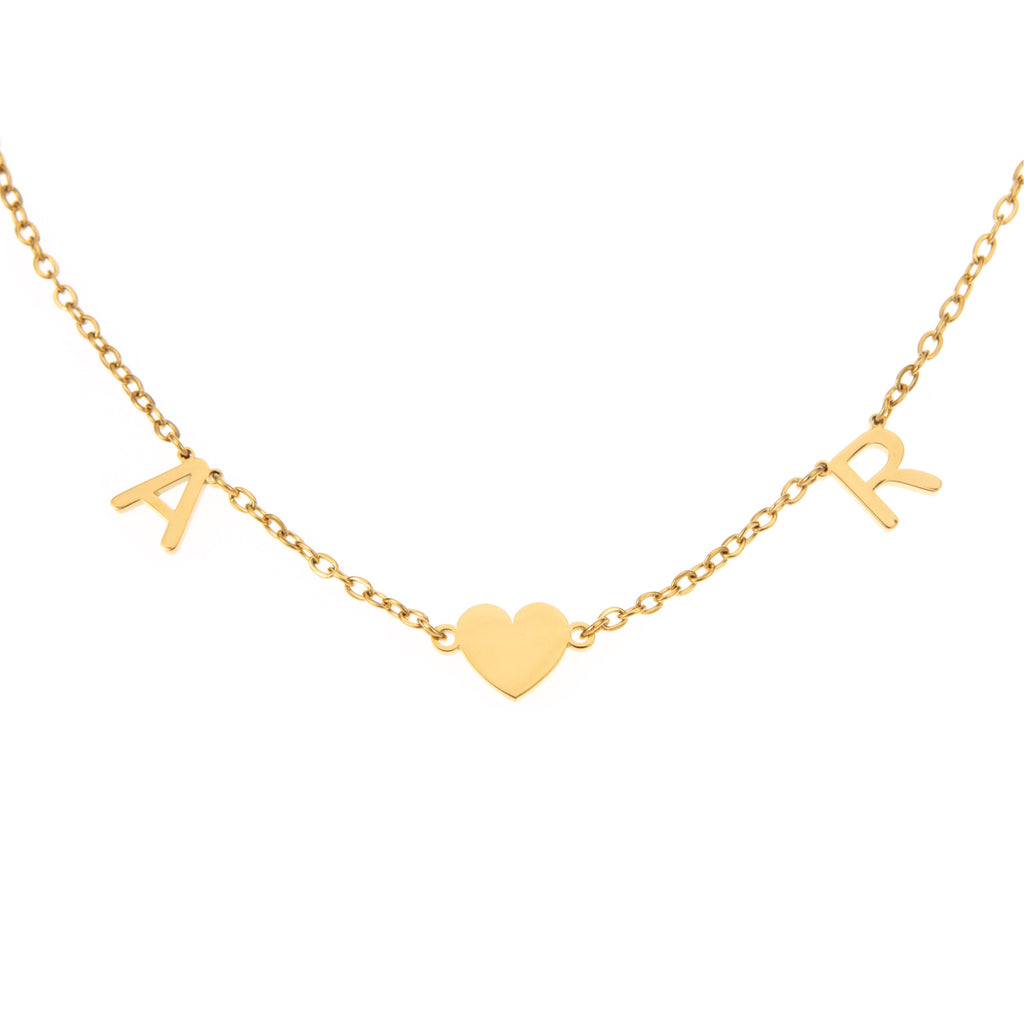 Collar de dos Iniciales Amor con Corazón