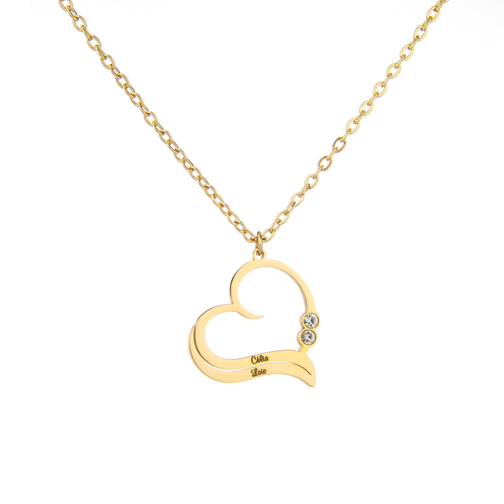 Collar Corazón Abierto con Nombres y Cristales