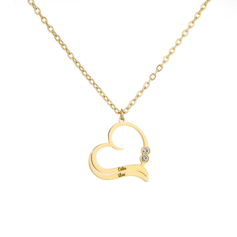Collar Corazón Abierto con Nombres y Cristales