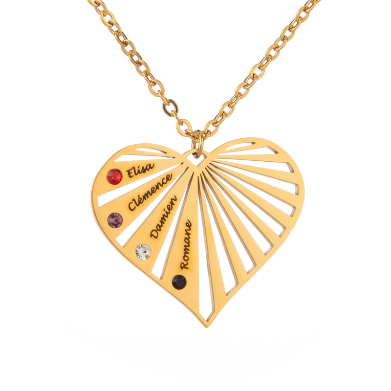 Collar Corazón Radiante con Nombre y Piedra