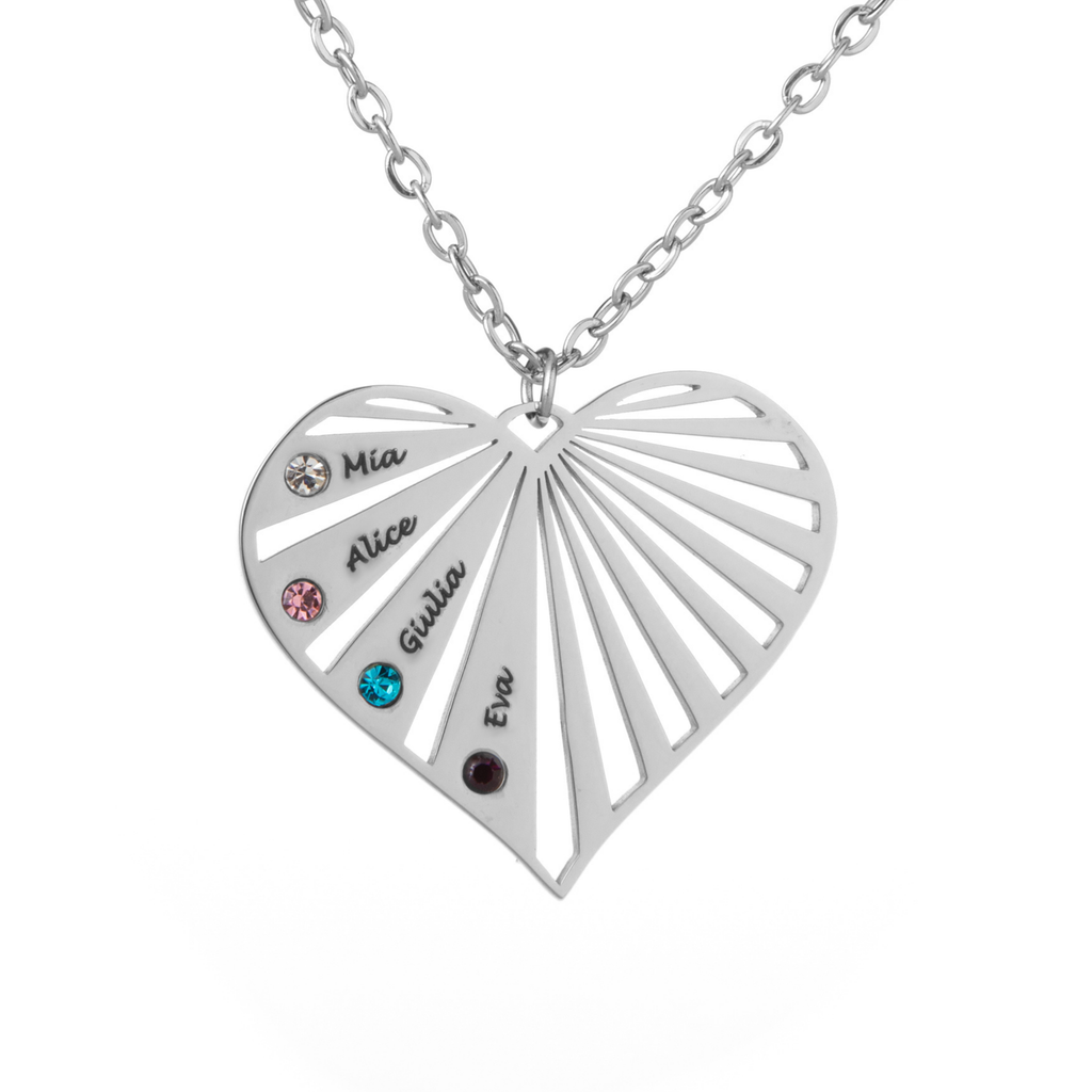 Collar Corazón Radiante con Nombre y Piedra
