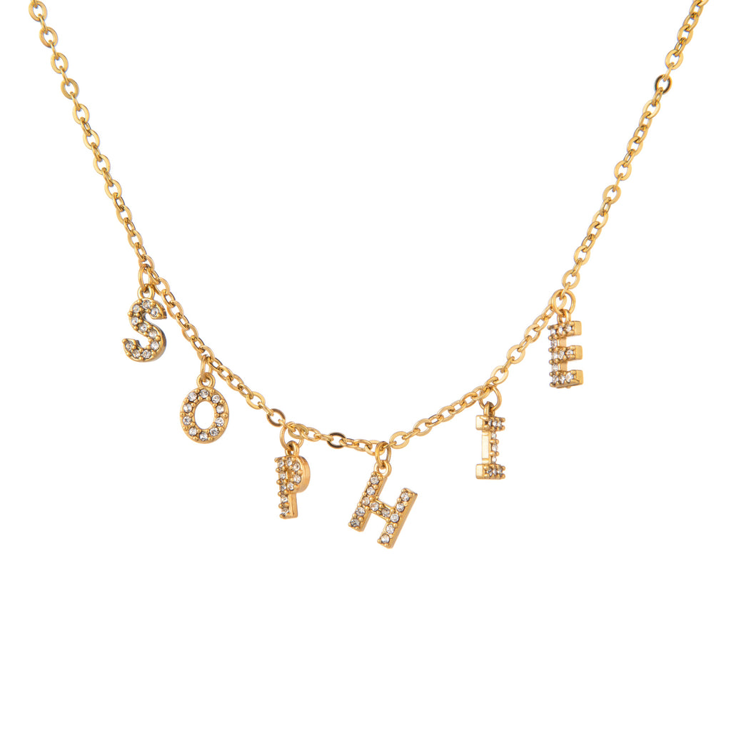 Collar de Letras con Piedras Brillantes