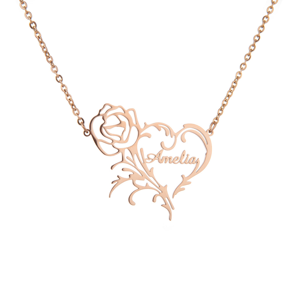 Collar con Rosa y Corazón Grabado