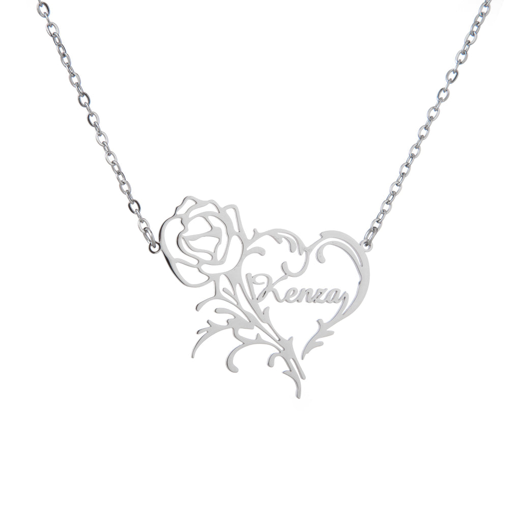 Collar con Rosa y Corazón Grabado