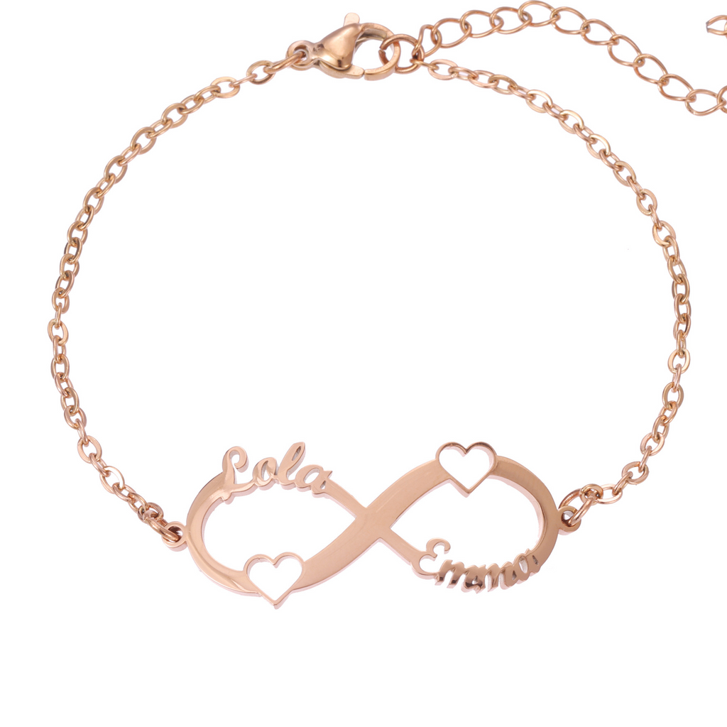 Pulsera Infinito con Corazones y Nombres