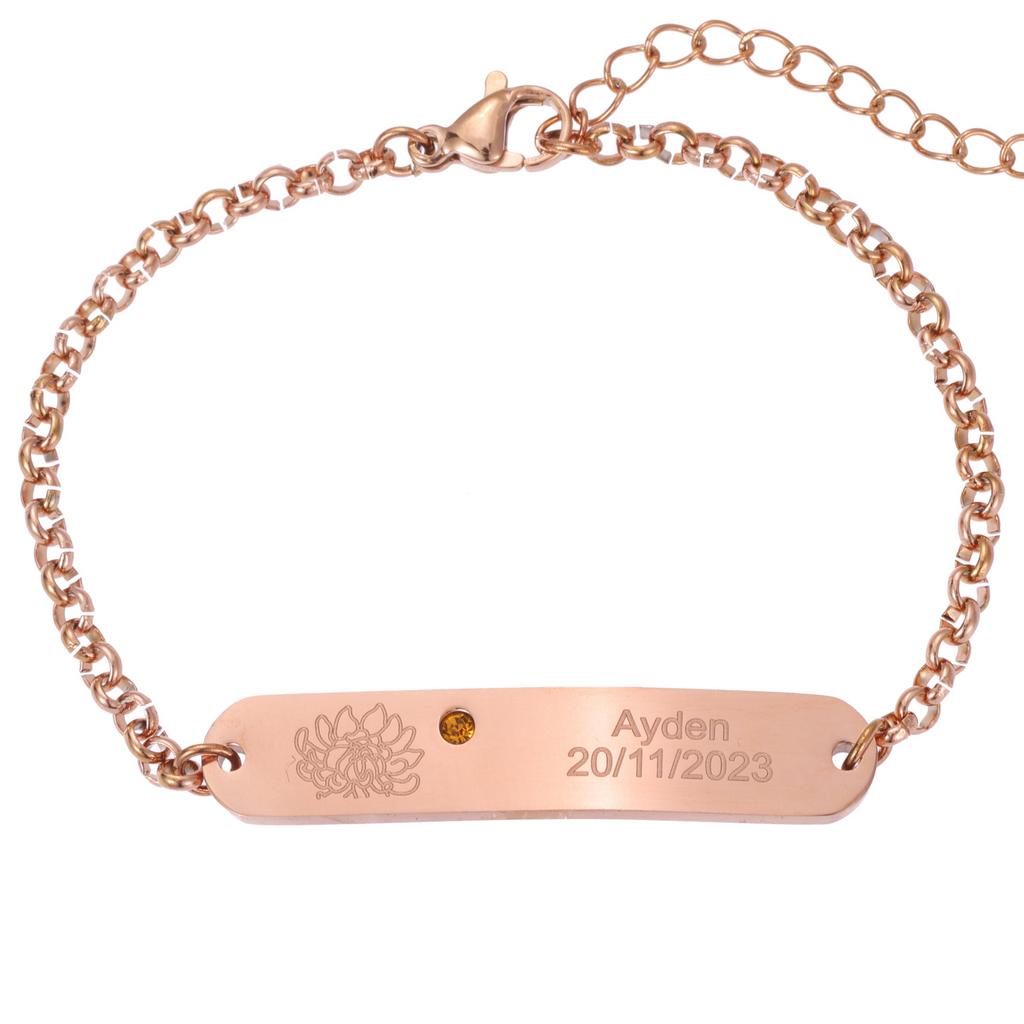 Pulsera Identificación con Flor y Piedra