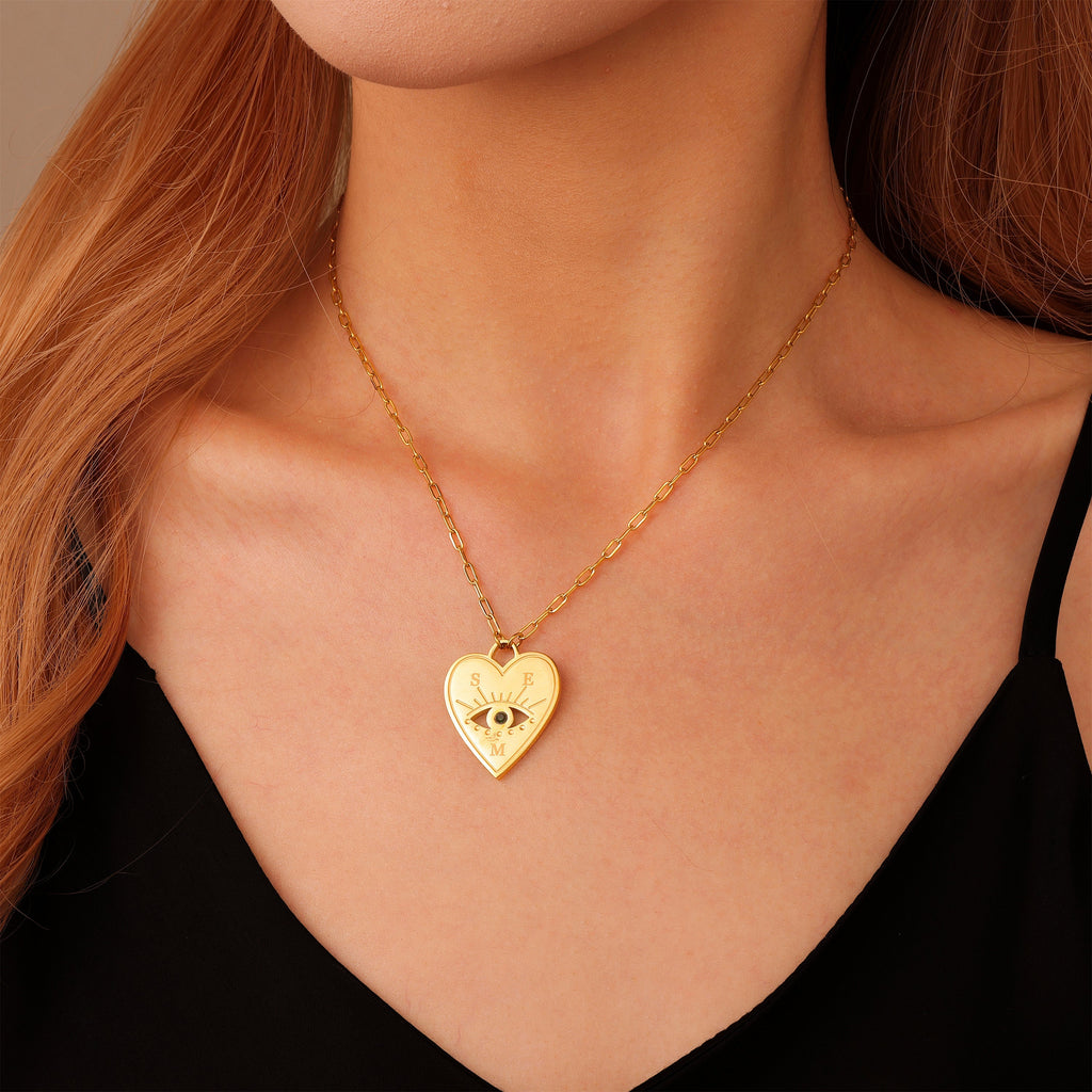 Collar Corazón con Ojito Turco y Cristal