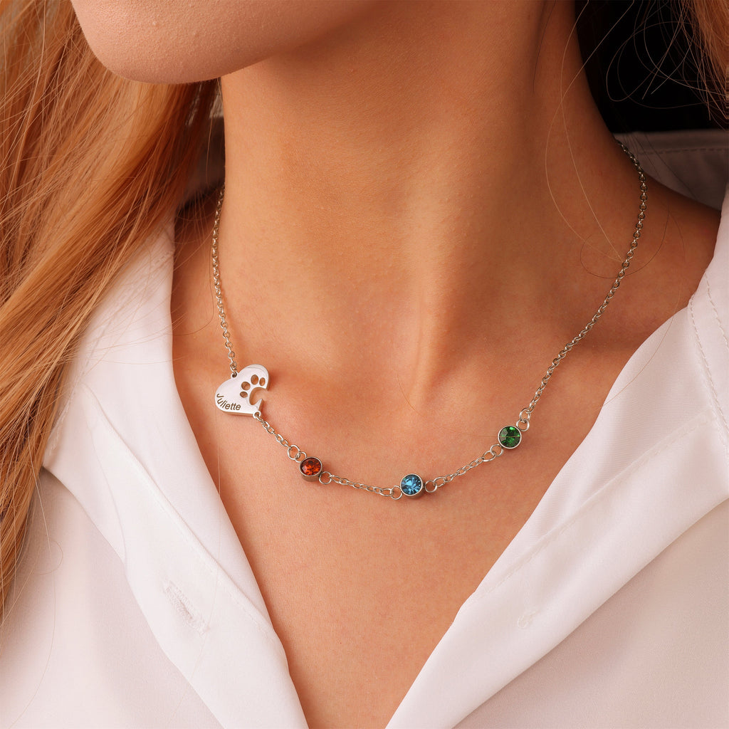 Collar Corazón con Huella y Piedras