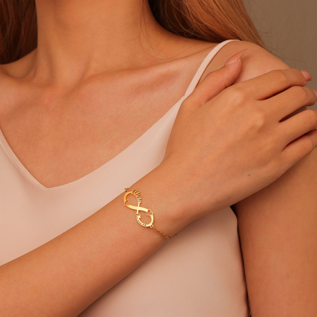 Pulsera Infinito con Corazones y Nombres