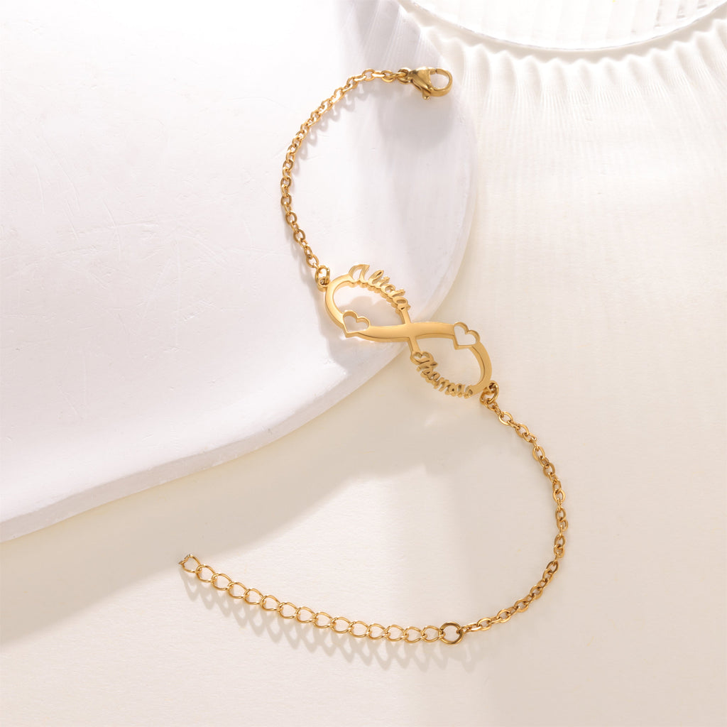 Pulsera Infinito con Corazones y Nombres