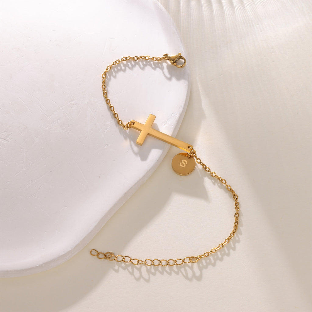 Pulsera Cruz con Inicial Personalizada