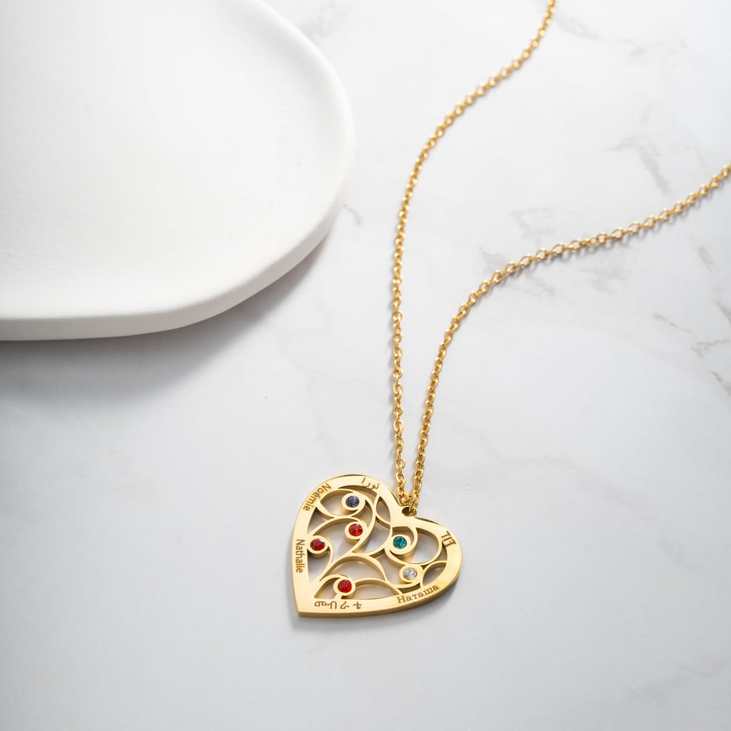 Collar Corazón y Piedra de Nacimiento
