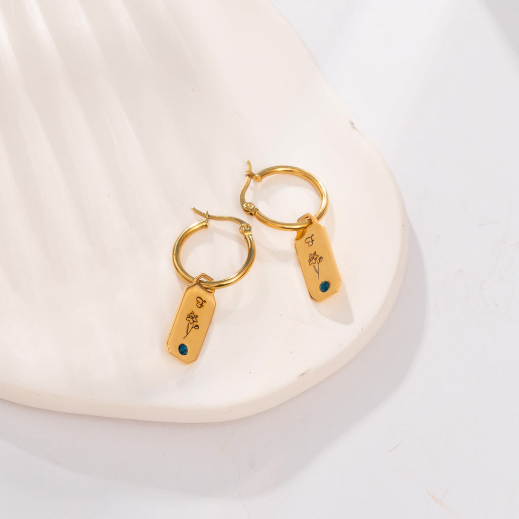 Aretes con Inicial, Flor y Piedra Personalizados