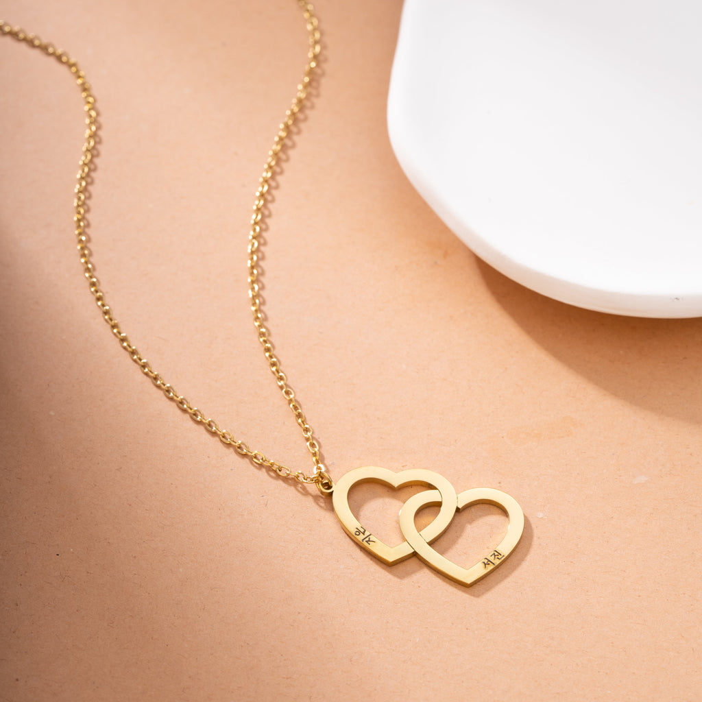 Collar Doble Corazón con Dos Nombres en Coreano