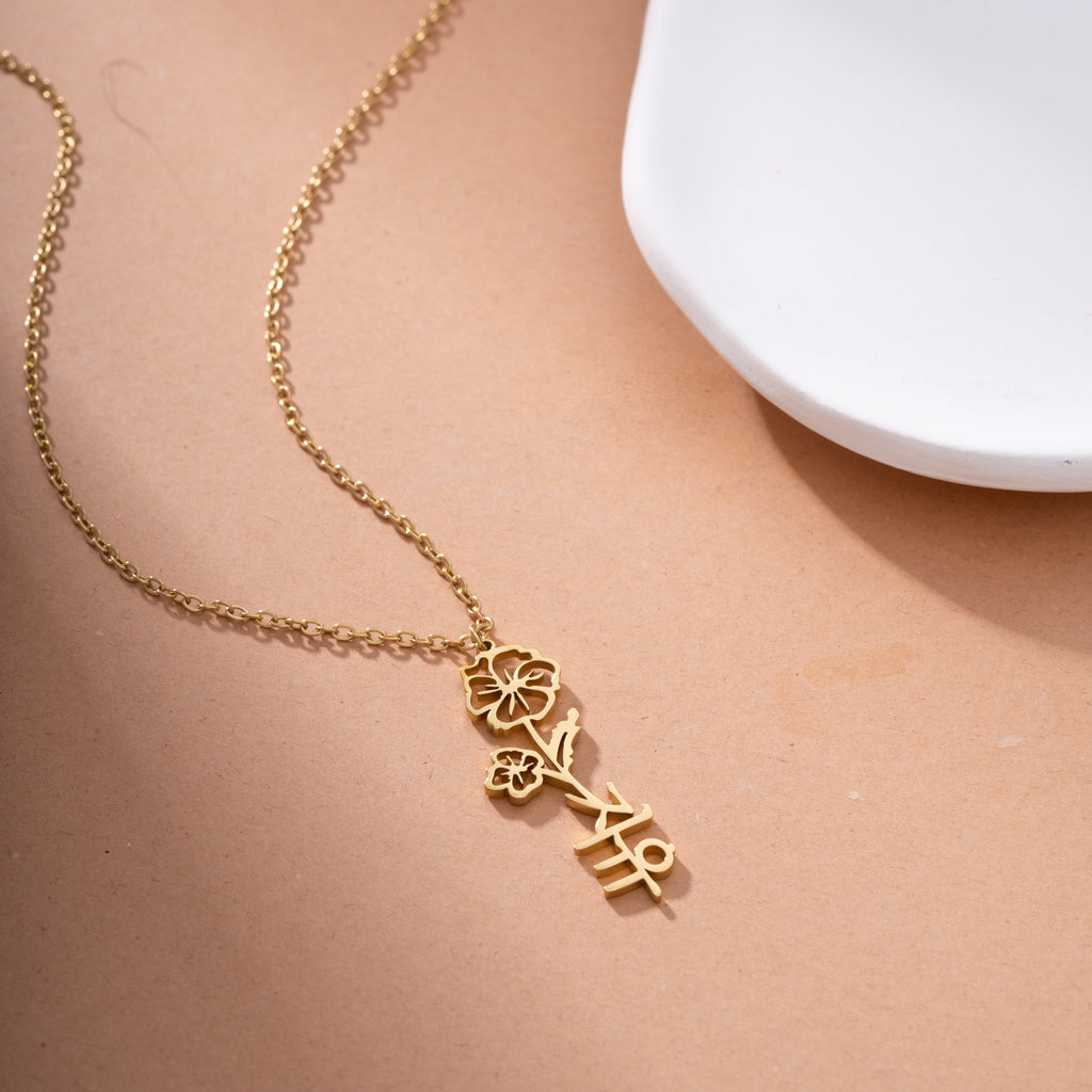 Collar con Flor y Nombre en Coreano