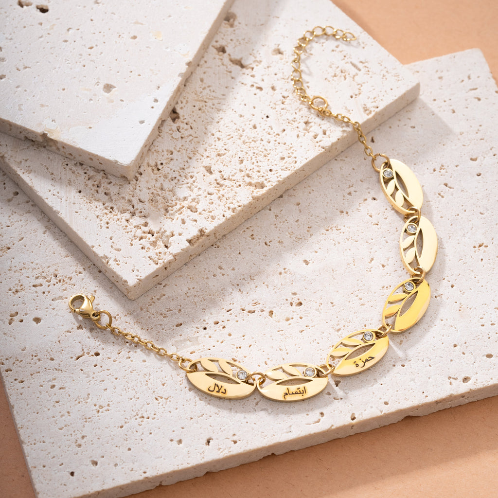 Pulsera o Tobillera de Hojas Personalizada en Árabe