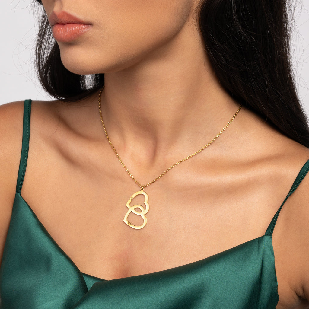Collar Doble Corazón con Dos Nombres en Coreano