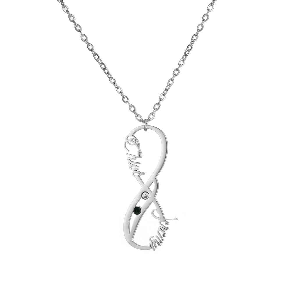 Collar Vertical con Dos Nombres y Piedras de Nacimiento