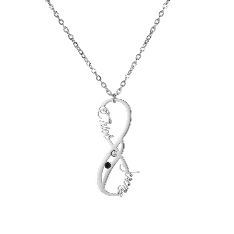 Collar Vertical con Dos Nombres y Piedras de Nacimiento