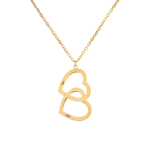 Collar Doble Corazón con Dos Nombres en Hebreo