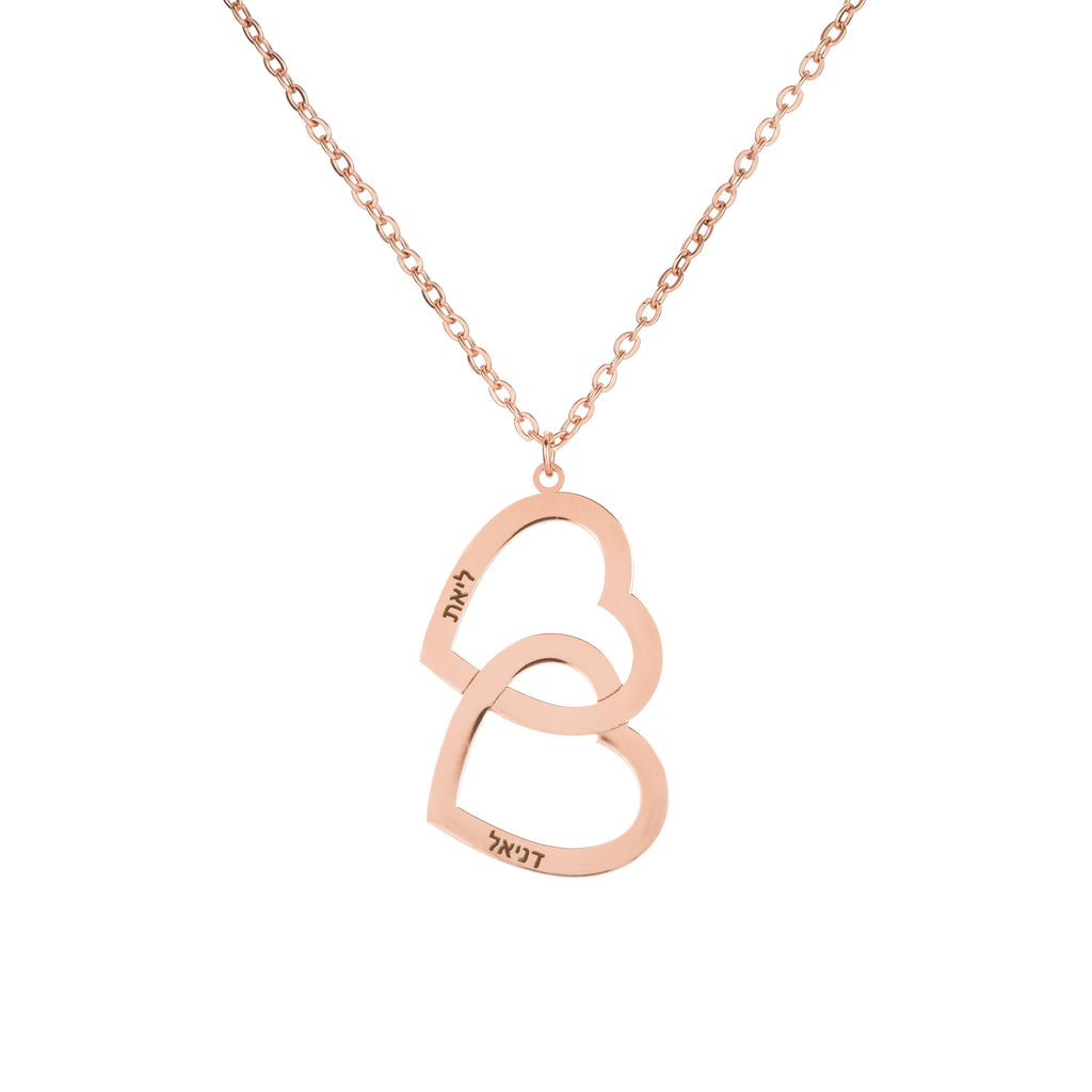 Collar Doble Corazón con Dos Nombres en Hebreo
