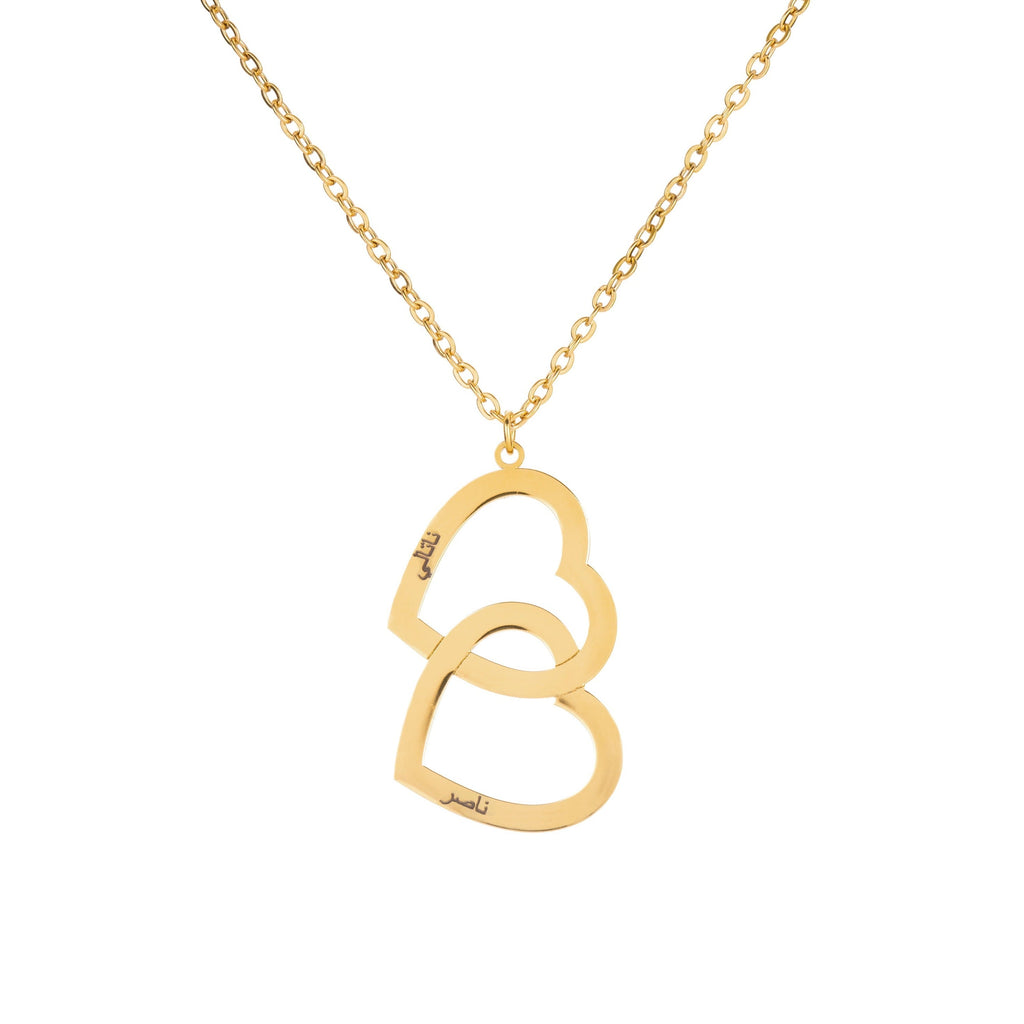 Collar Doble Corazón con Dos Nombres en Árabe