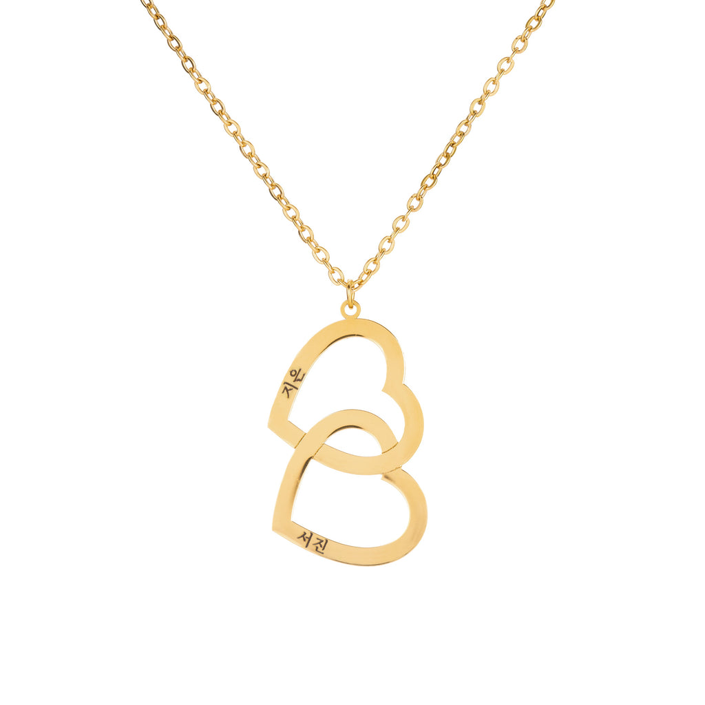 Collar Doble Corazón con Dos Nombres en Coreano