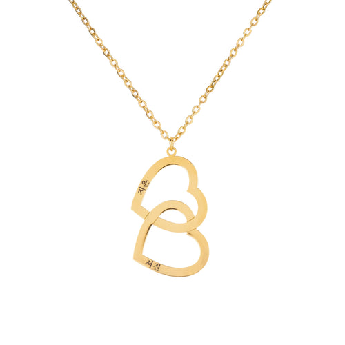Collar Doble Corazón con Dos Nombres en Coreano