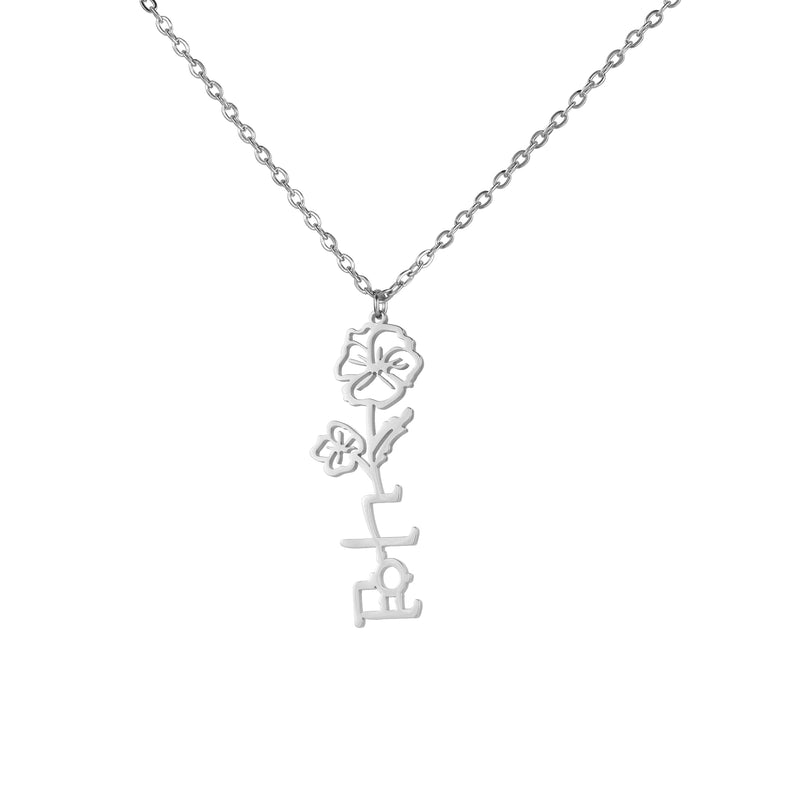 Collar con Flor y Nombre en Coreano