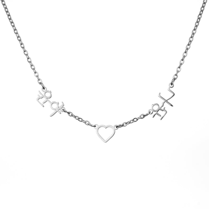 Collar Lariat con Corazón y Nombres en Coreano