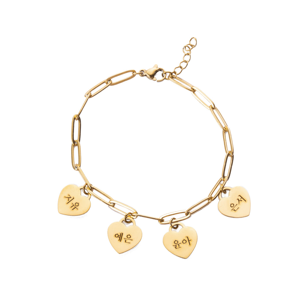 Pulsera con Múltiples Corazones Personalizada en Coreano