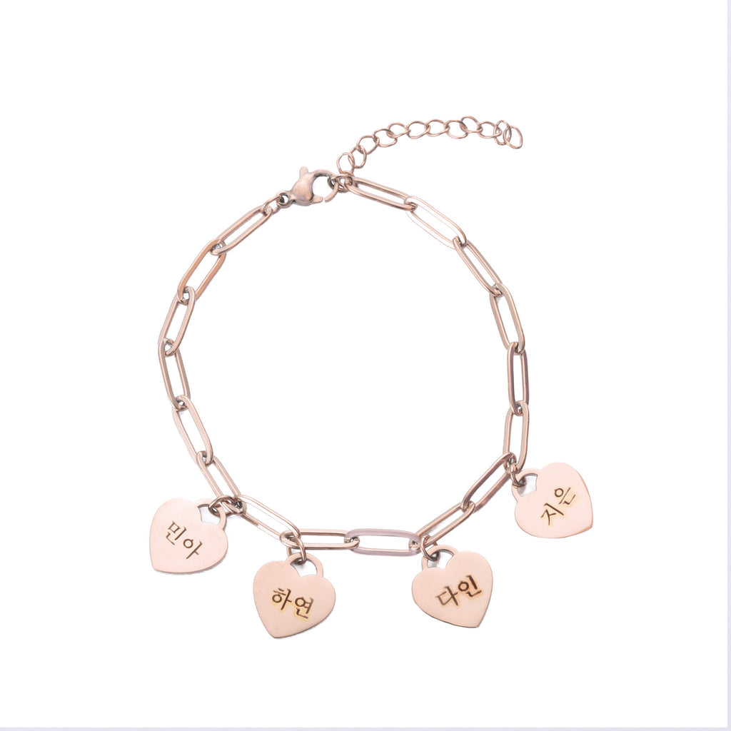 Pulsera con Múltiples Corazones Personalizada en Coreano