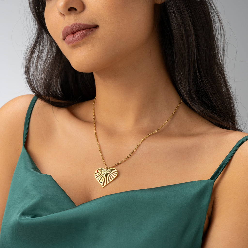 Collar Corazón Radiante con Nombre y Piedra